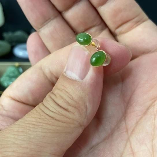 和田玉银S925镶嵌耳饰筱*宝