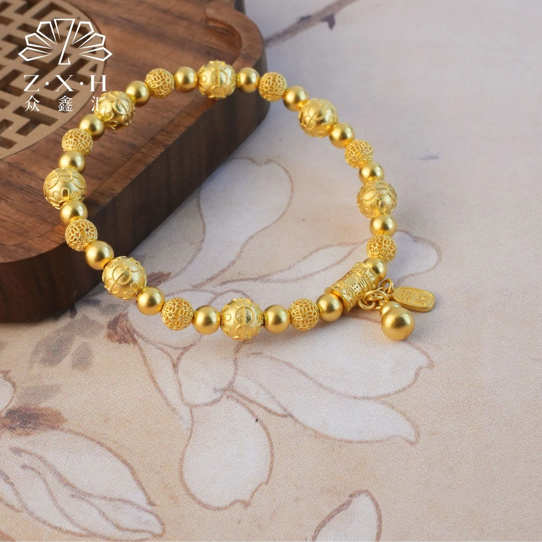{众鑫汇}足金999   古法素金招财纳福葫芦手串