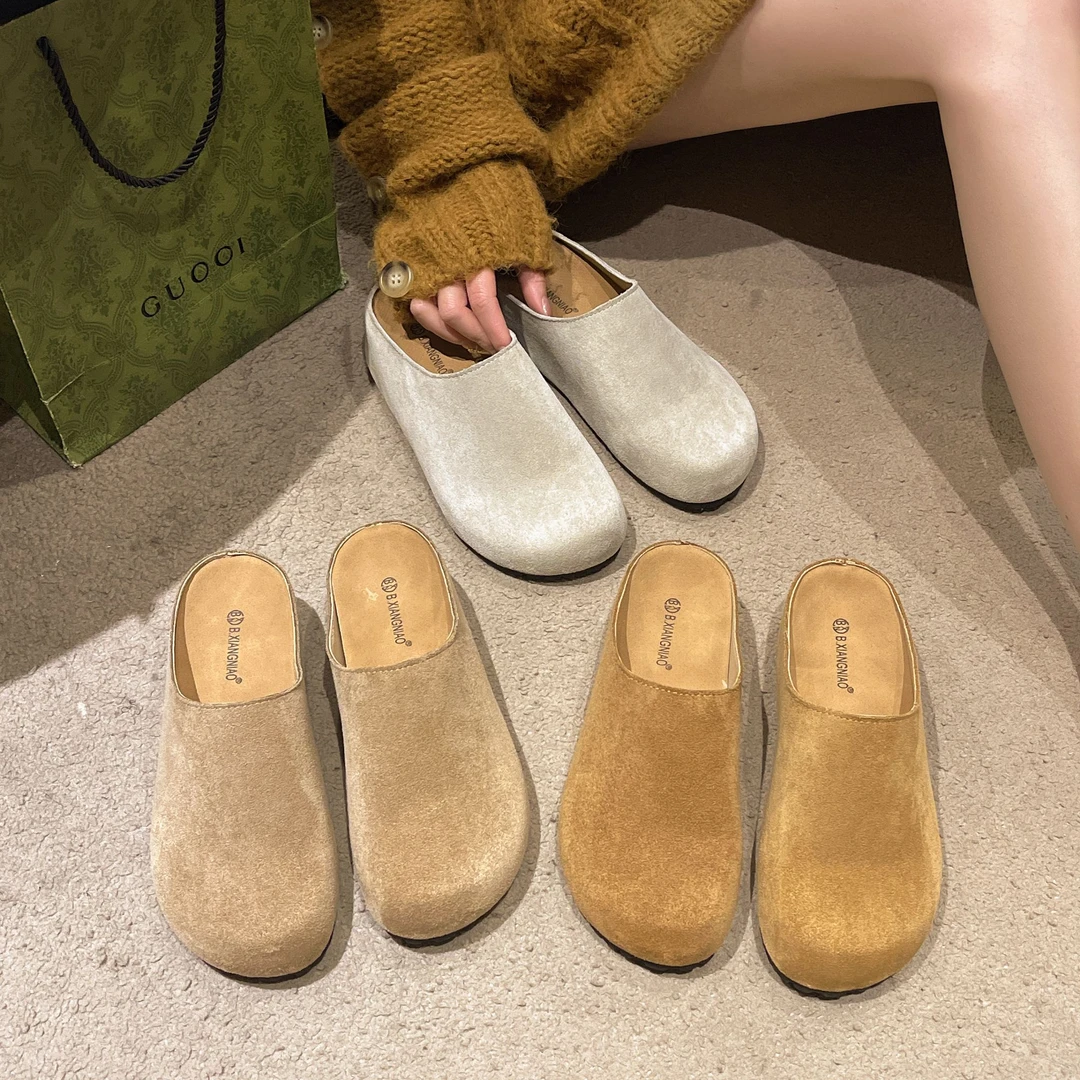 网红厚底半拖博肯春夏2025新款勃肯内增高一脚蹬软底复古外穿女鞋