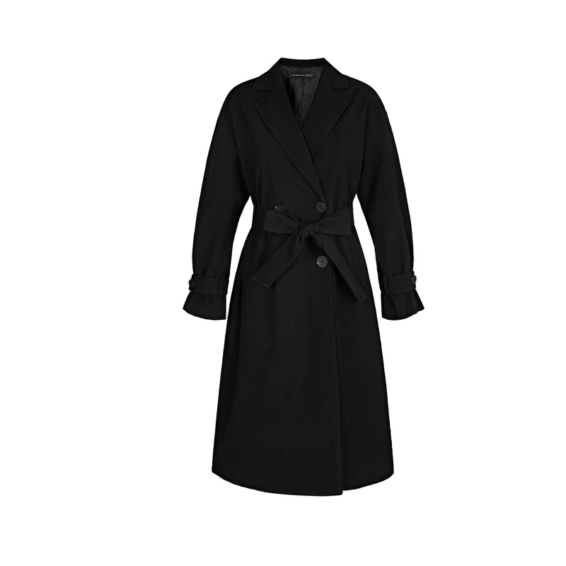 女装正品款简约休闲西装领收腰暗条纹灯芯绒风衣S21381810