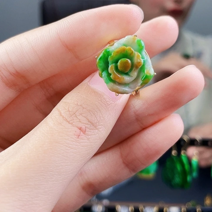 翡翠戒指银S925镶嵌饰品