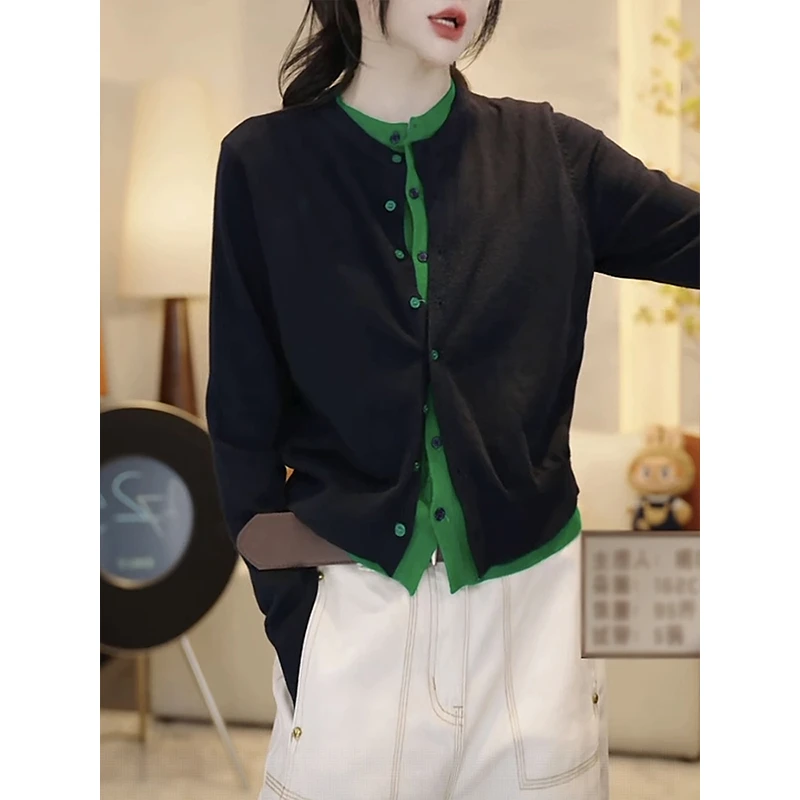 韩系氛围感早秋季穿搭独特漂亮小外搭开衫小香风假两件针织上衣女