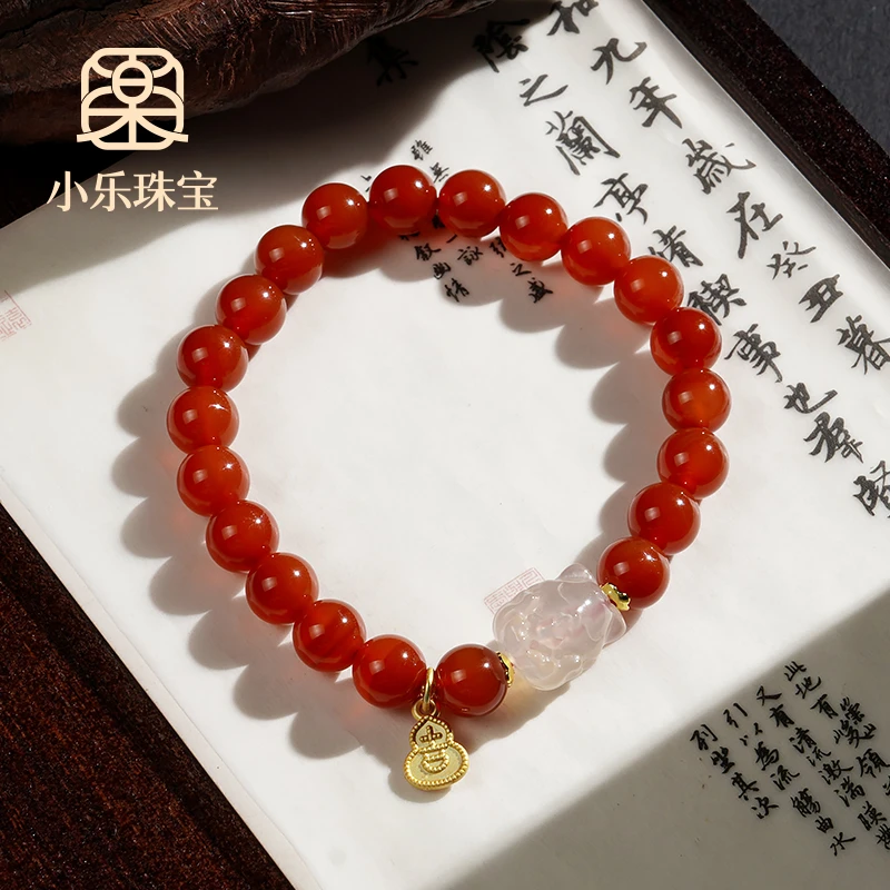 高品质油润玛瑙玉髓凤九守护一生单圈女式手链多样性发一-10345