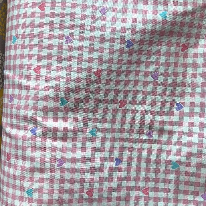 棉JP双日软细帆粉格子心半米*110