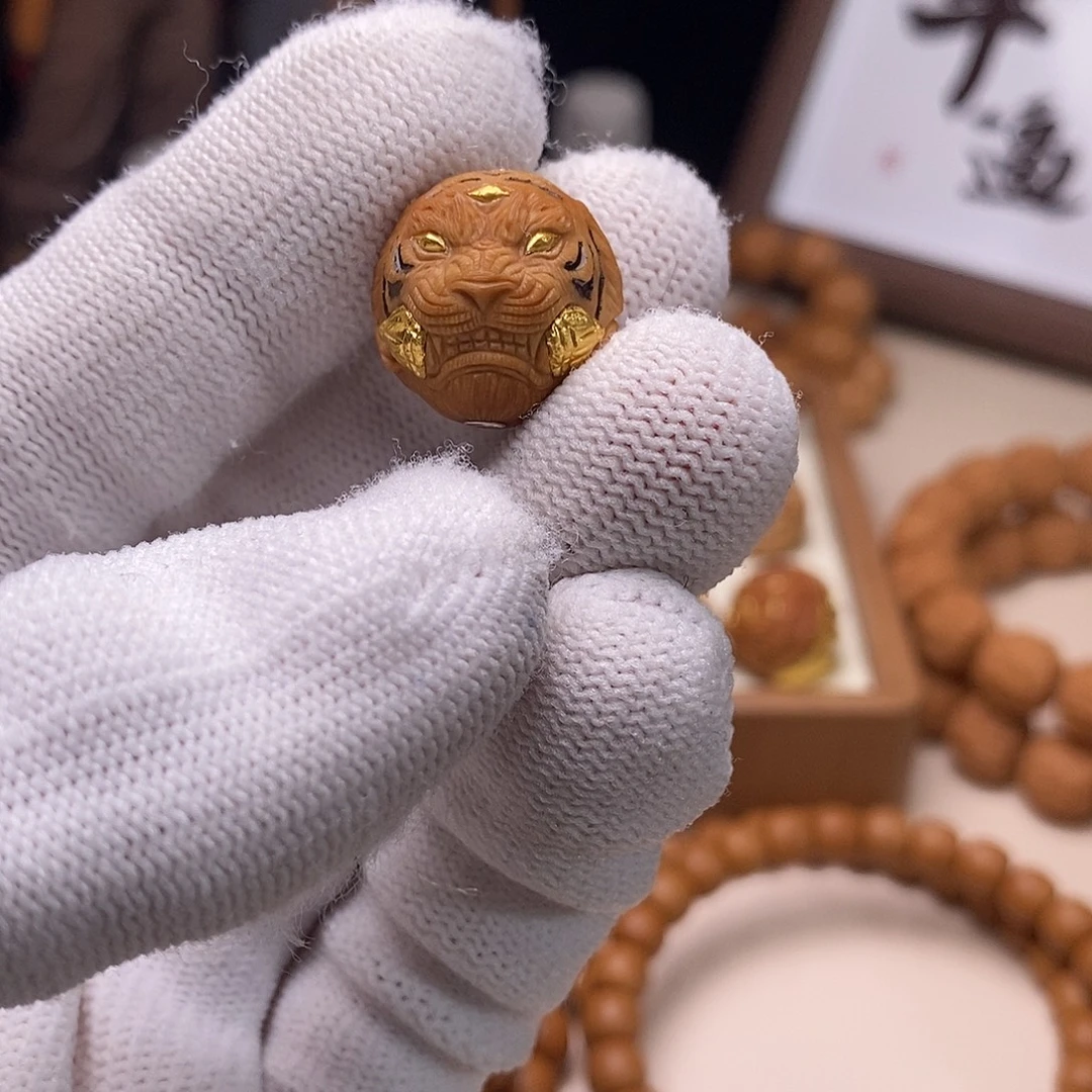 把件猴头核桃山君镶嵌