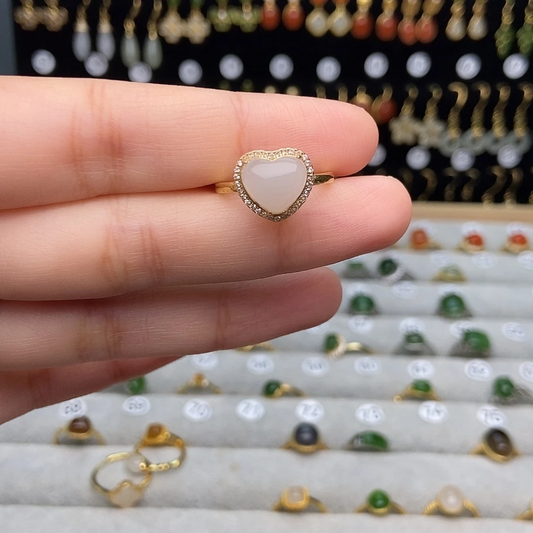 和田玉银S925镀金镶嵌耳饰