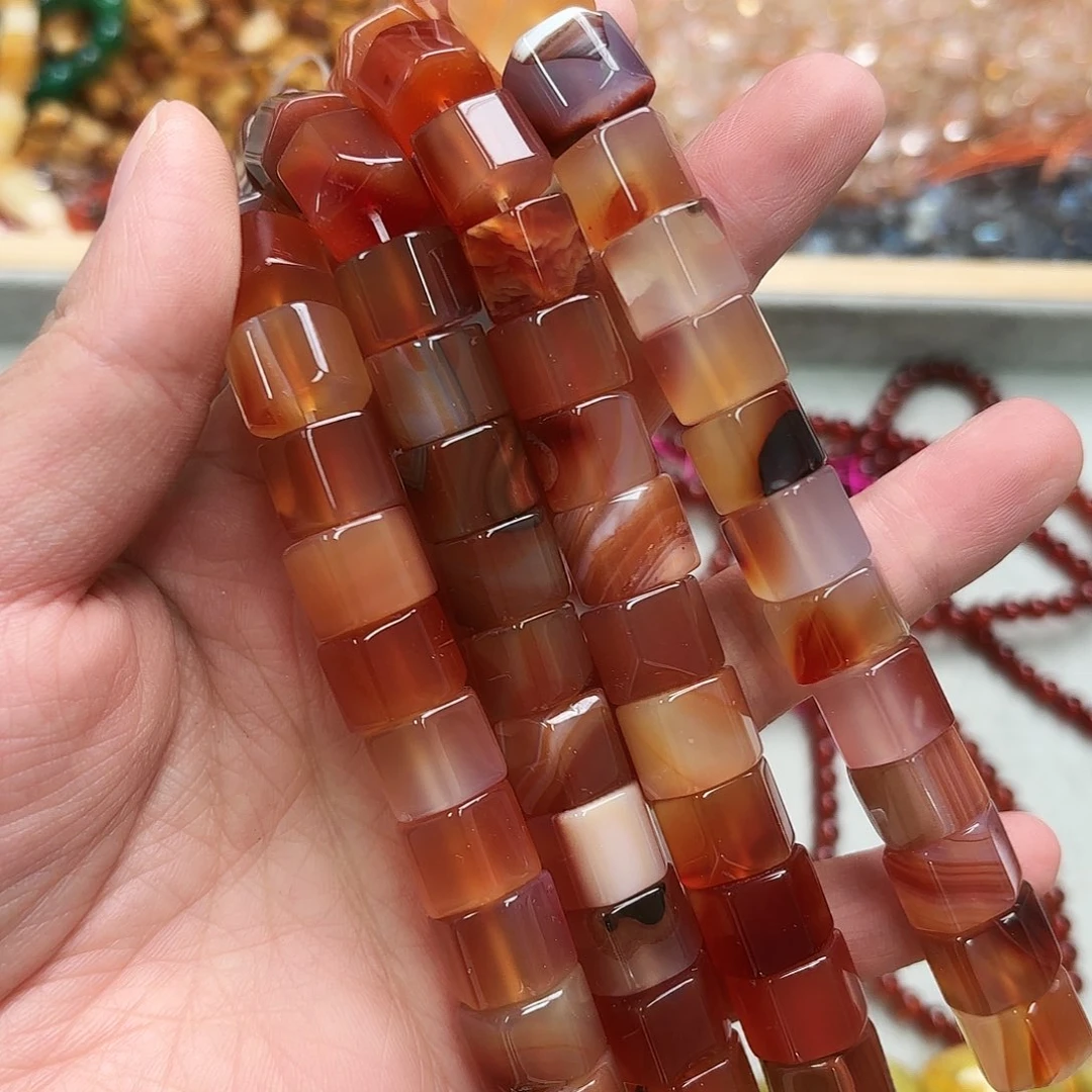 玛瑙/玉髓未镶嵌珠宝半成品卡14红玛六角柱短条