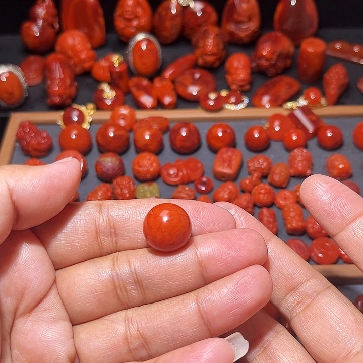 南红玛瑙未镶嵌配饰柿子红圆珠14.8mm