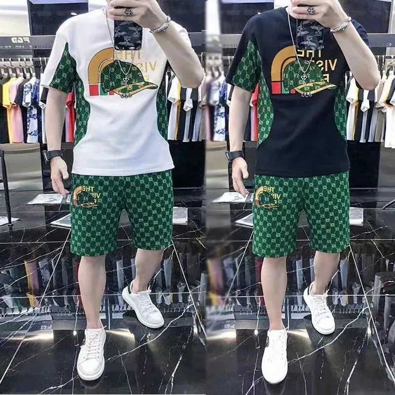 轻奢男士t恤短袖短裤休闲网红时尚套装夏季男装运动一套搭配帅气