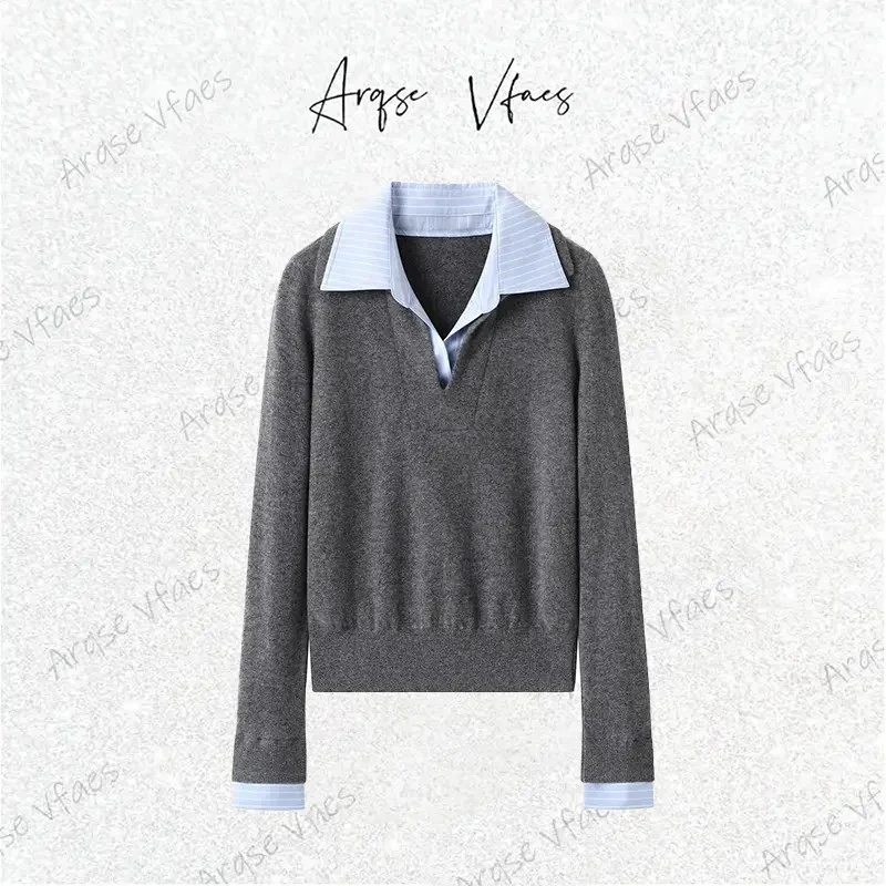 【艾家】同款2025秋冬新款假两件针织衫时尚百搭上衣女=AR804136