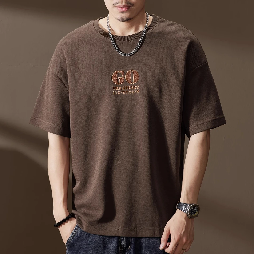 U&PURA美式重磅刺绣短袖t恤男士半袖夏季新款纯棉宽松潮流百搭t恤