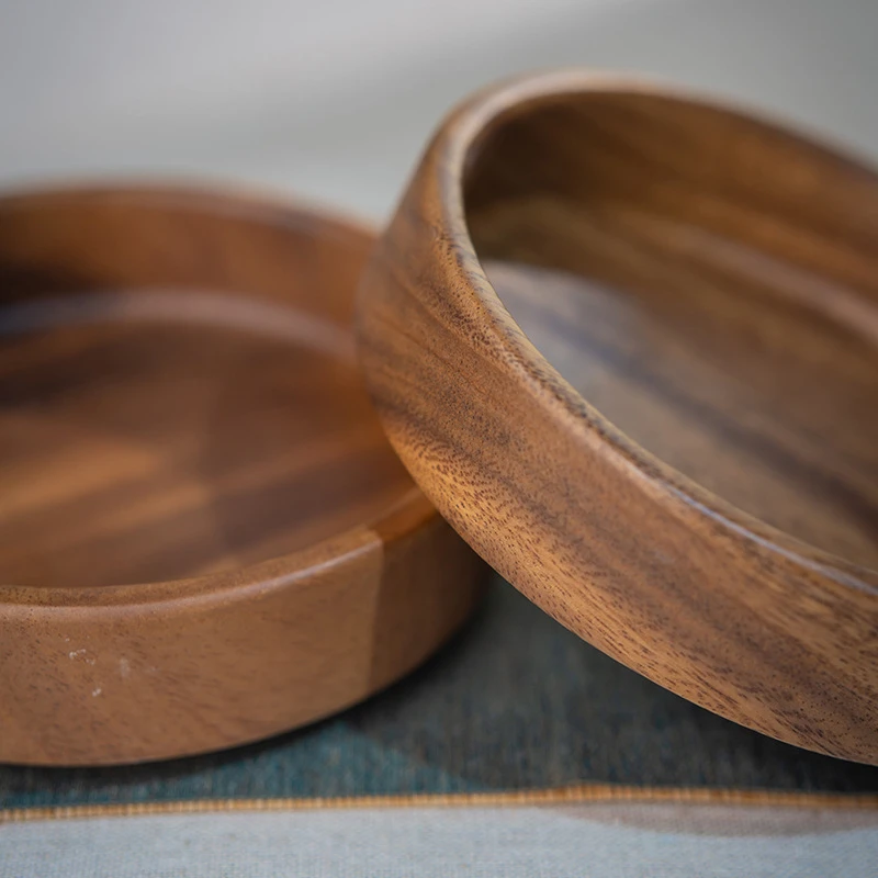 胡桃木圆果盘沙拉碗家用零食水果篮可堆实木托盘长方形木餐盘