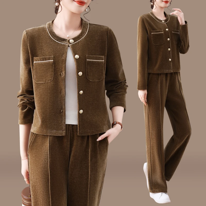 霓裳绒运动服套装女春秋2025新款时尚妈妈卫衣圆领开衫休闲两件套