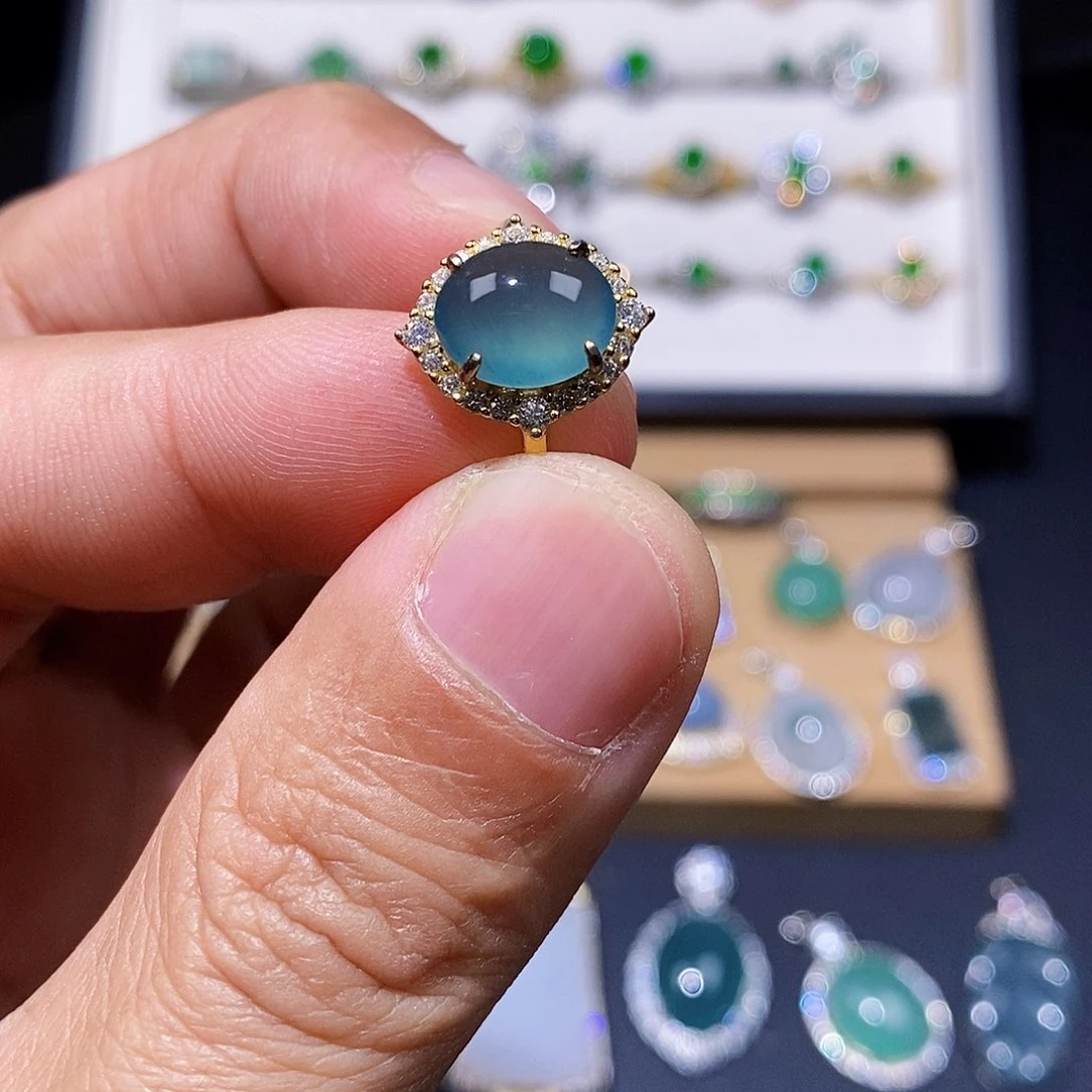 银S925镶嵌戒指翡翠戒指