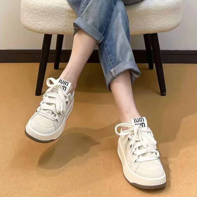 C7125  米色 厚底板鞋女款夏季2025新款小白鞋百搭