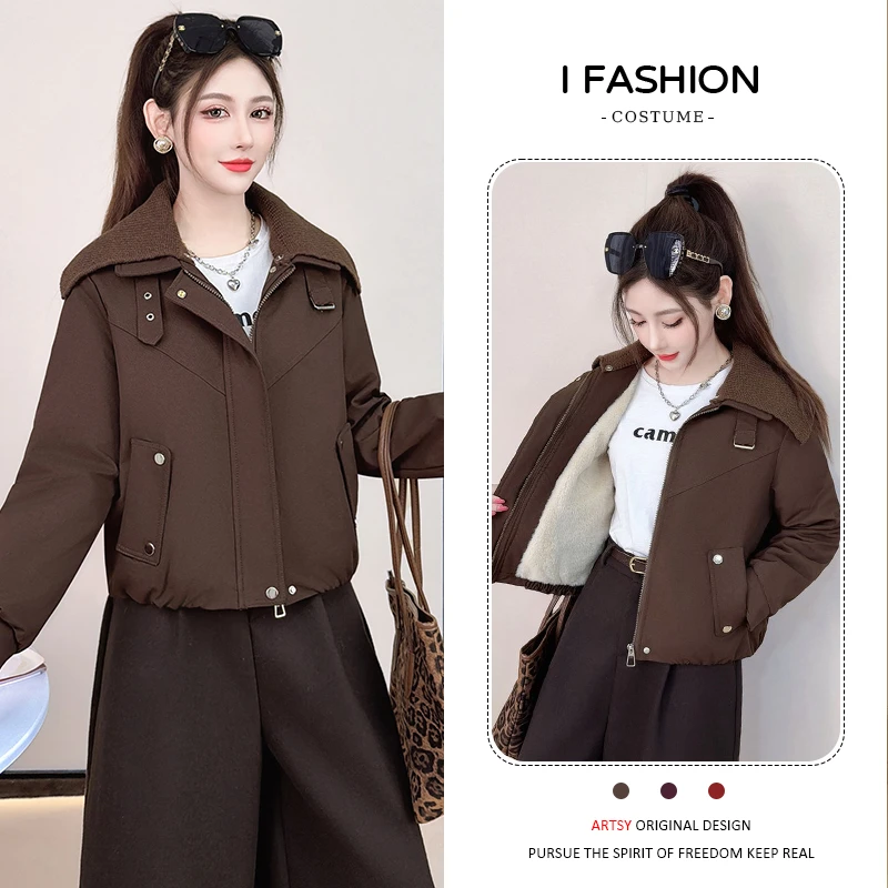 加绒时尚加厚外套短外套2025冬季新款时尚洋气小个子保暖克服上衣