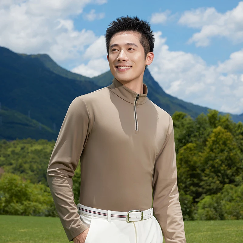 春秋男士240克碳素德绒立领半拉链卫衣高弹透气锁温长袖打底衫