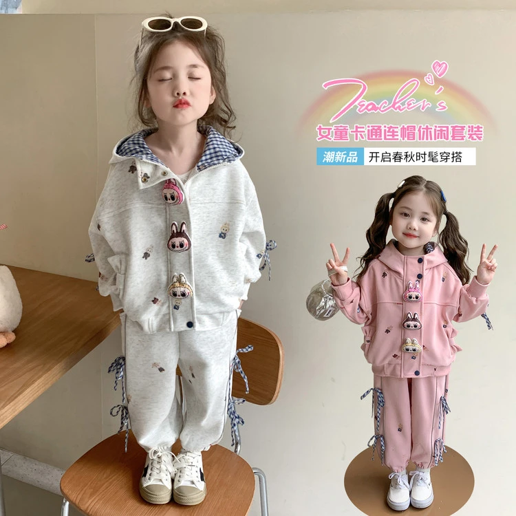 女童春秋季拉布布秋装套装洋气2025新款儿童可爱卡通格子外套休闲