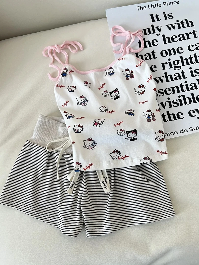 ins风甜美少女kitty猫可爱纯欲吊带睡衣女夏季新款短裤套装家居服