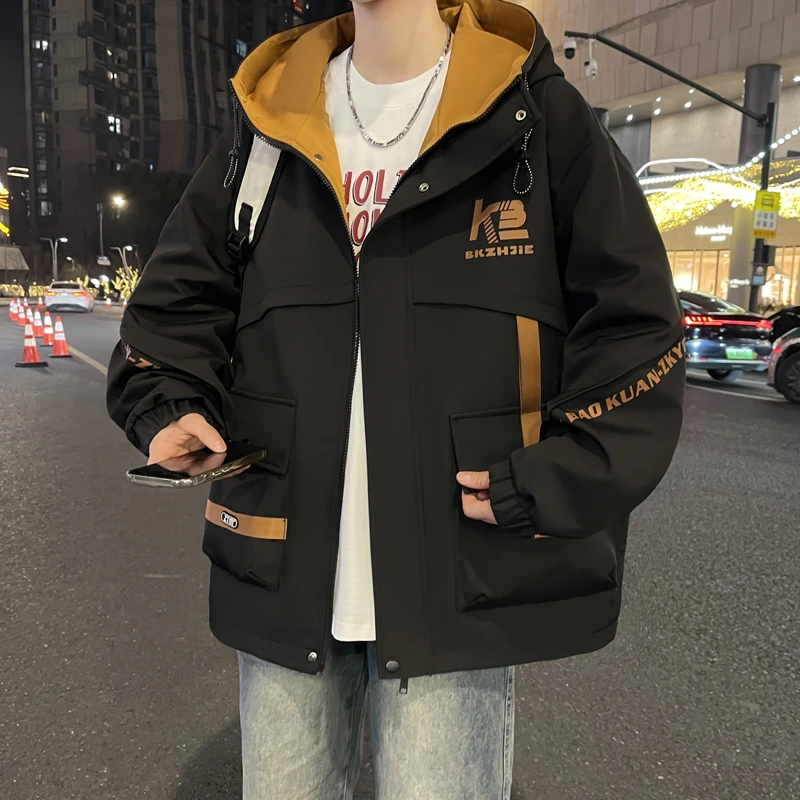 连帽外套男春秋季潮流休闲工装冲锋款夹克青少年宽松百搭褂子上衣