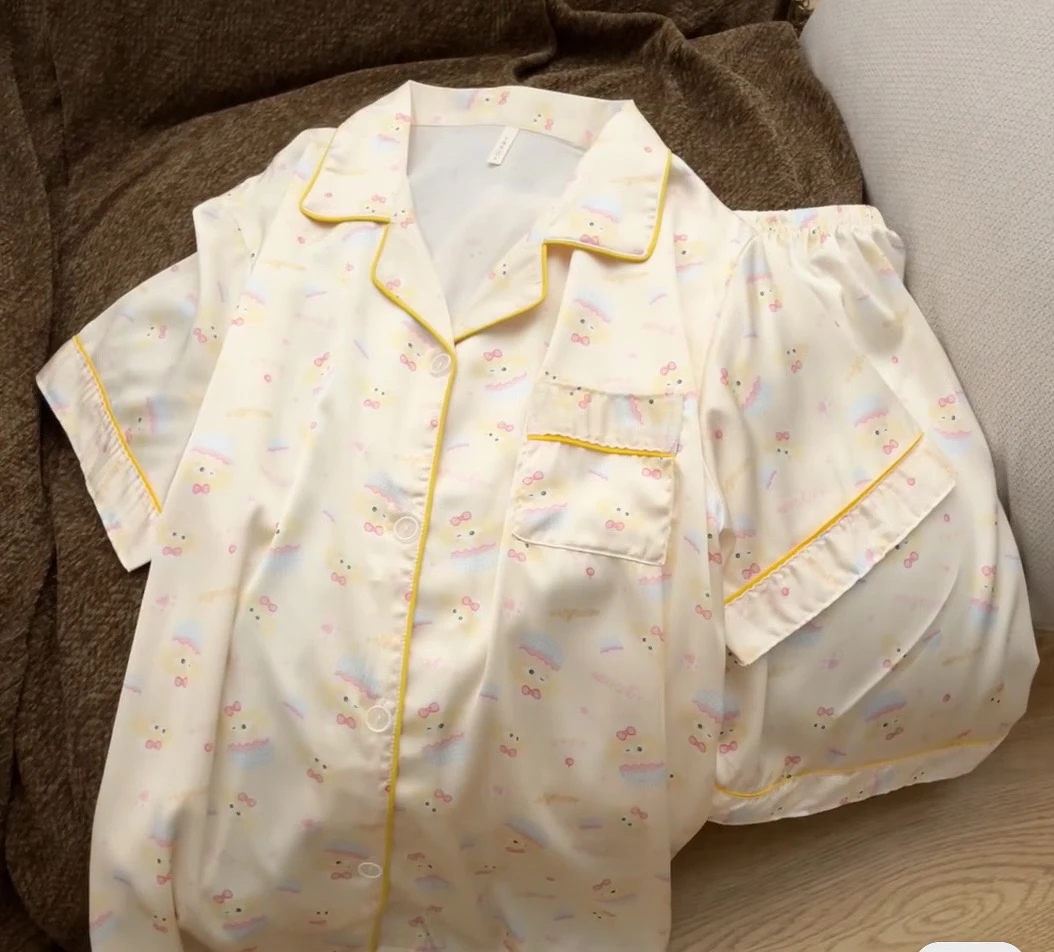 家居服女短裤夏季睡裙时尚休闲短袖卡通薄款长袖透气