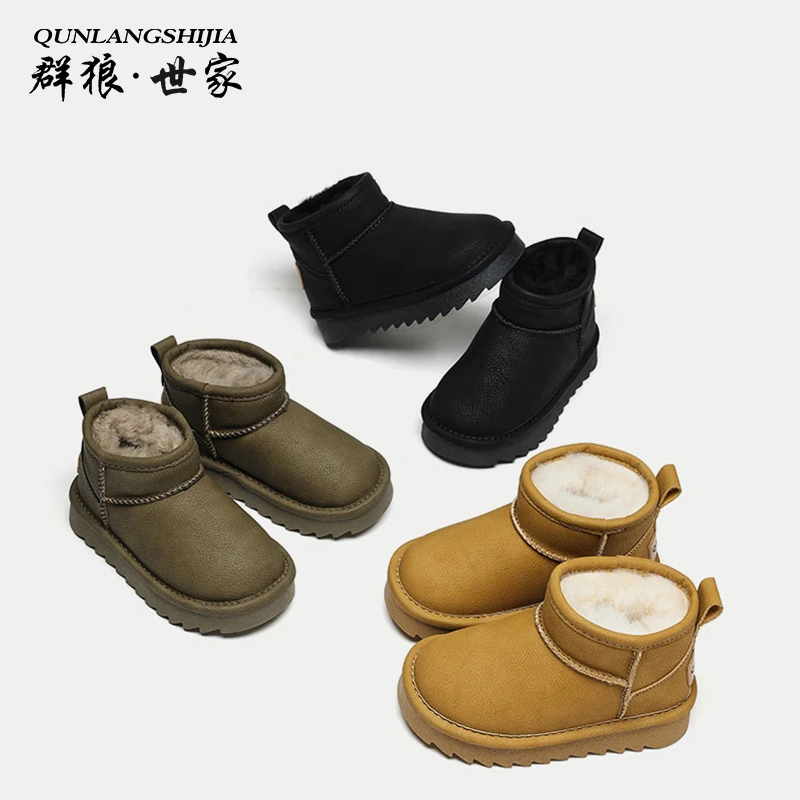 【皮面+绵羊毛】儿童雪地靴男女童棉鞋宝宝防水低帮加厚加绒保暖