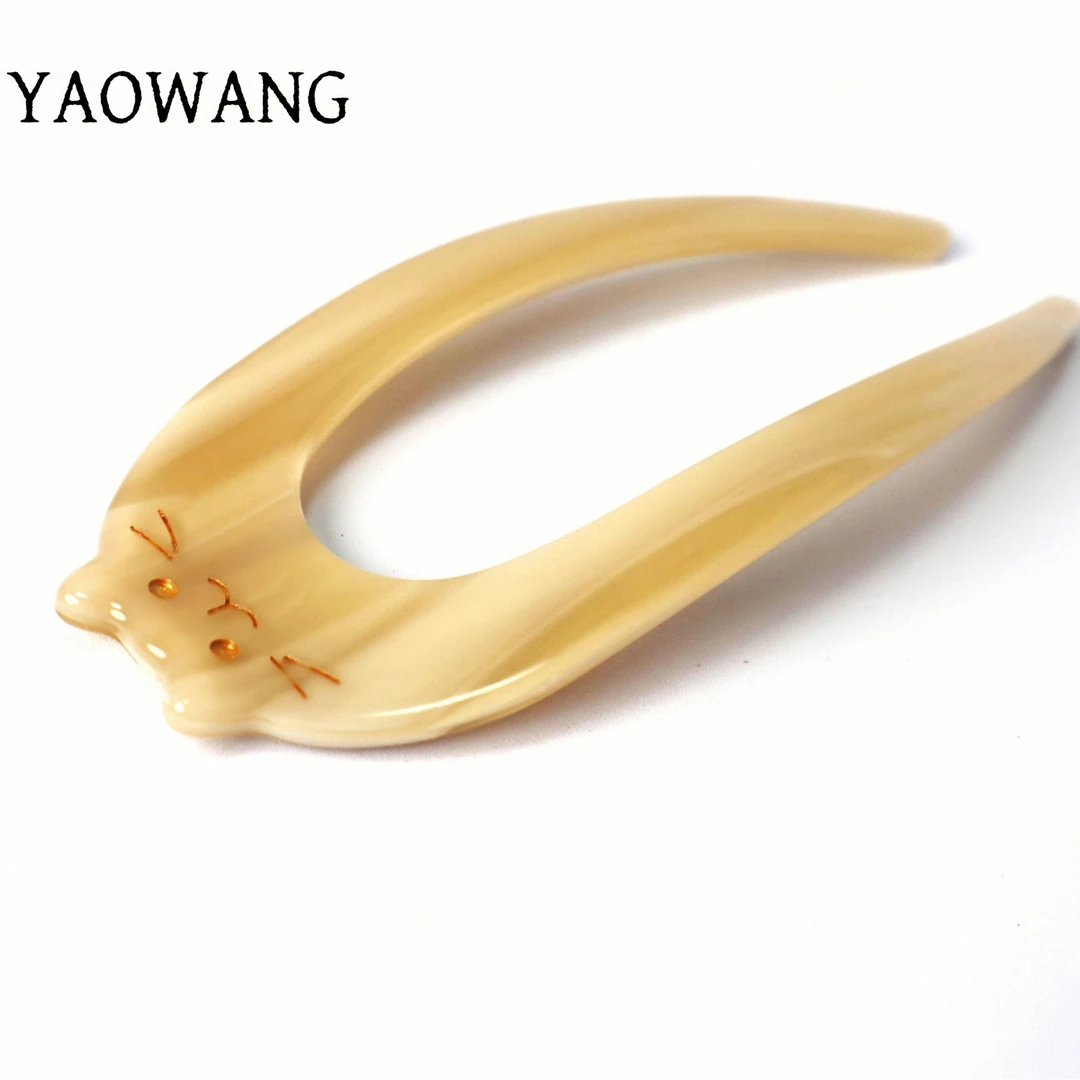 高版本 猫咪U型发钗大号盘发簪子复古醋酸发簪女发饰