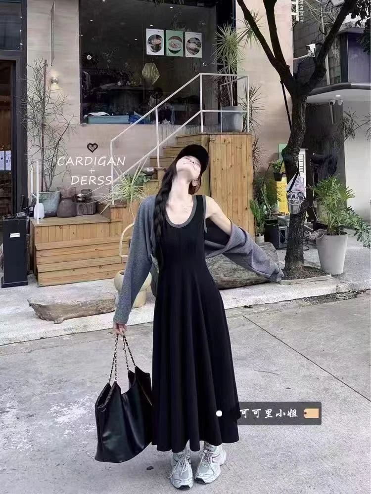 法式针织连衣裙两件套早秋穿搭小香风套装646