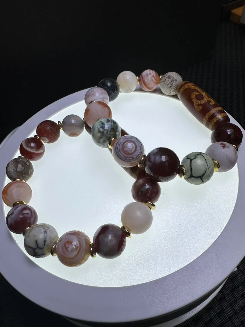 S6966【福嘟嘟】陀舍上古龙帝玉玛瑙桶珠手串-多样性只发一件