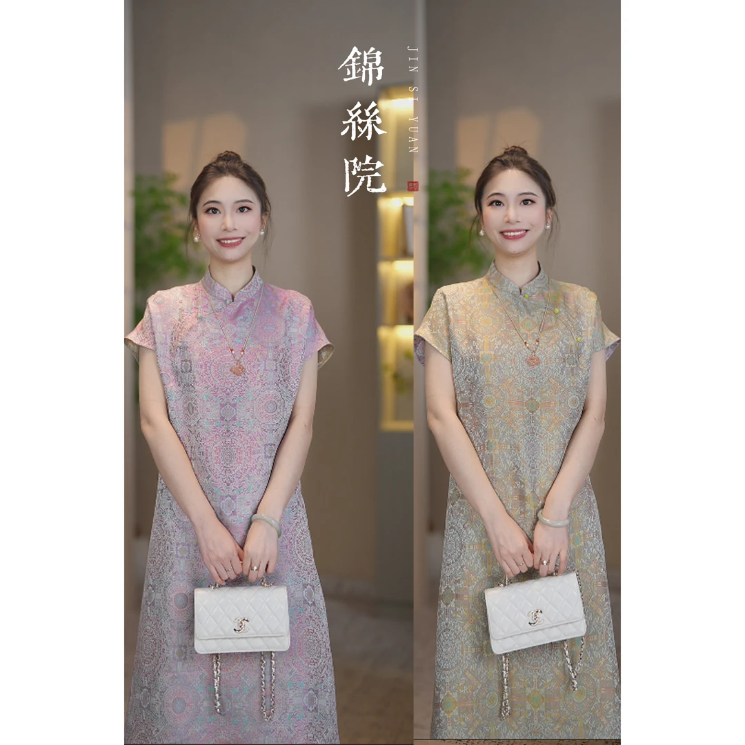 锦丝院【朝花夕拾】 双面穿桑蚕丝宋锦花萝显瘦连衣裙LYQX67182119