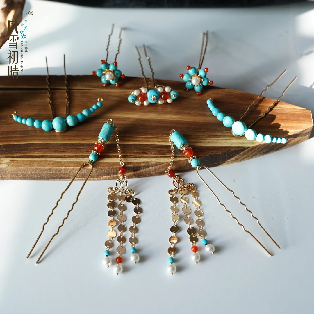 风雪初晴蓝兮系列汉服手工国风古风发小钗百搭手工气质复古国风