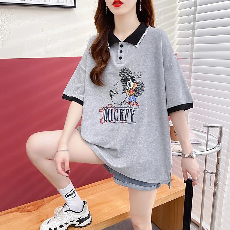 设计感小众短袖t恤女夏装韩版宽松大码翻领polo衫小个子上衣服潮