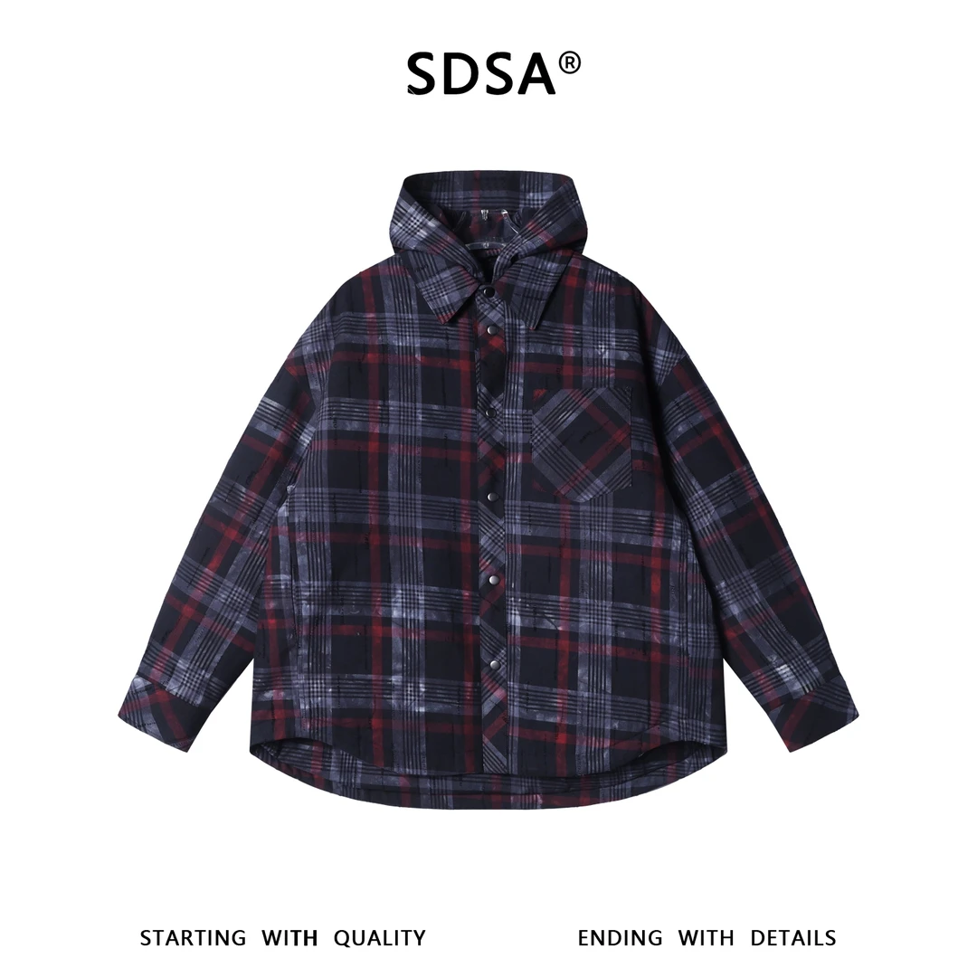 SDSA男士秋冬新款痞帅男装韩版撞色格纹连帽羽绒服外套潮保暖时尚