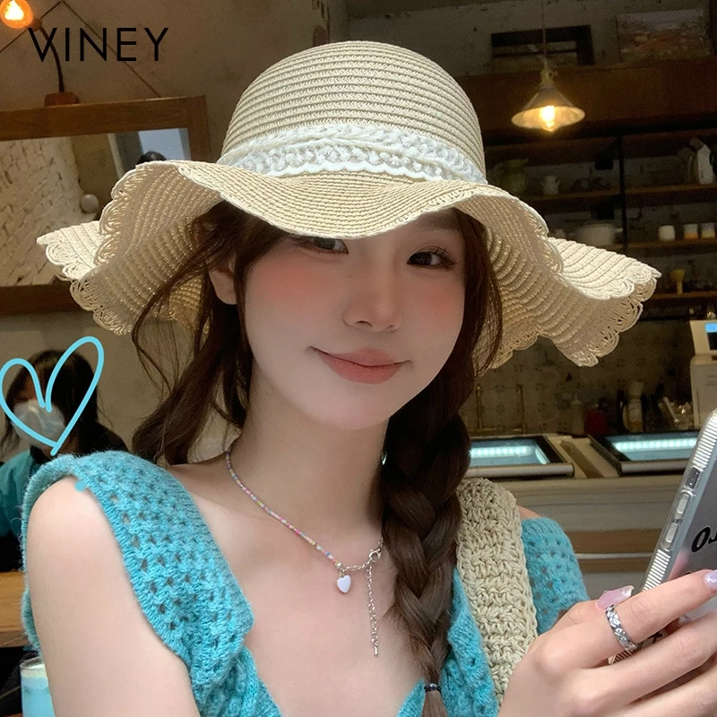 Viney渔夫帽女网红海边沙滩度假蝴蝶结遮阳帽高颜值大帽檐防晒帽
