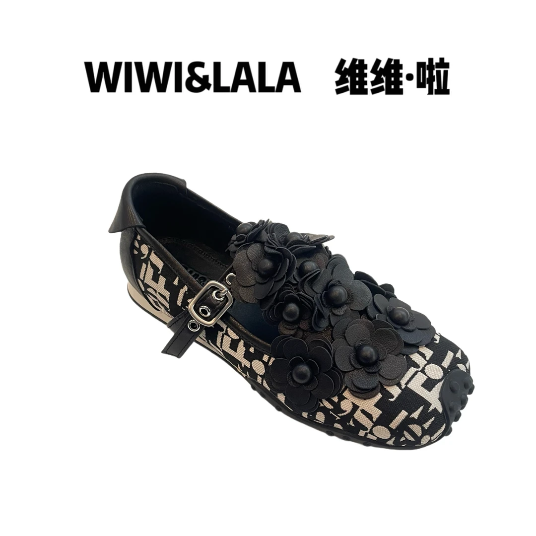 【维维啦】25新款花朵花布羊皮瓢鞋8508-1