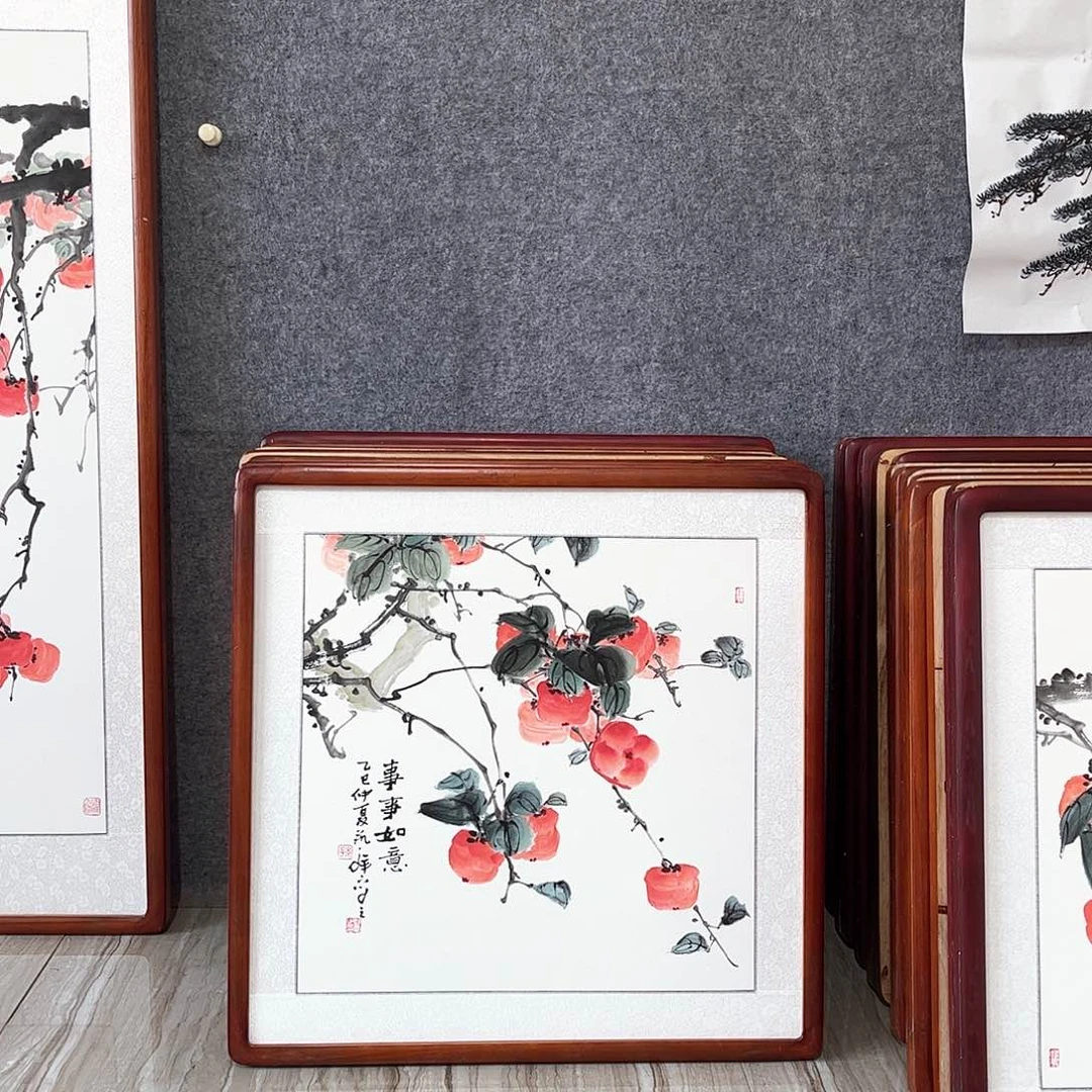 国画书画作品带框63×63