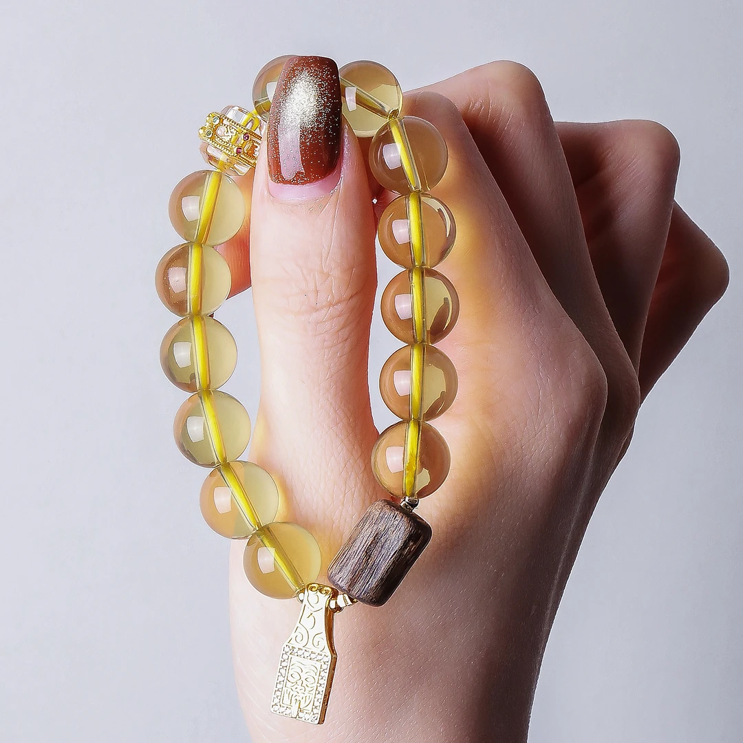 925银木质手链 七[晨曦] S08694 扎基拉姆方牌黄色串珠手链