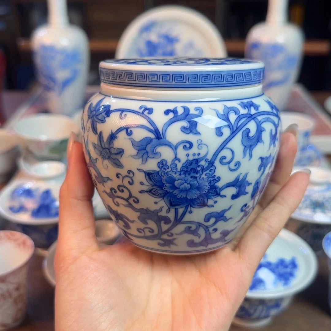 名窑口 点工西番莲茶叶罐放漏