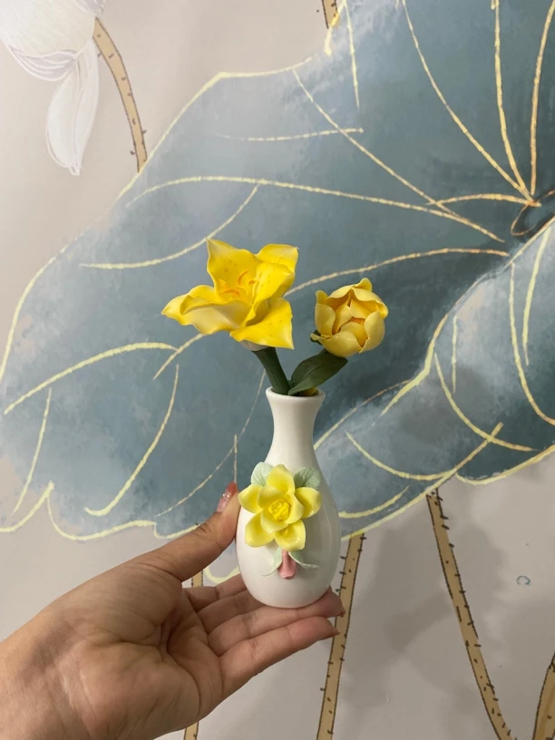 陶瓷手工花百合花套组茶台书房卧室摆件