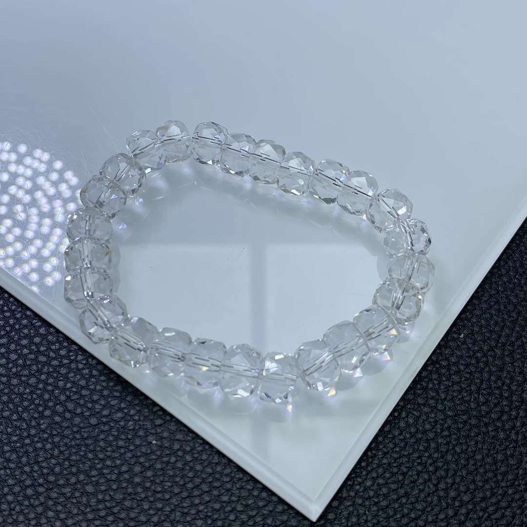 「戴琴珠宝」FR5696-白水晶9mm左右切割面单圈手链（多样性发其一）