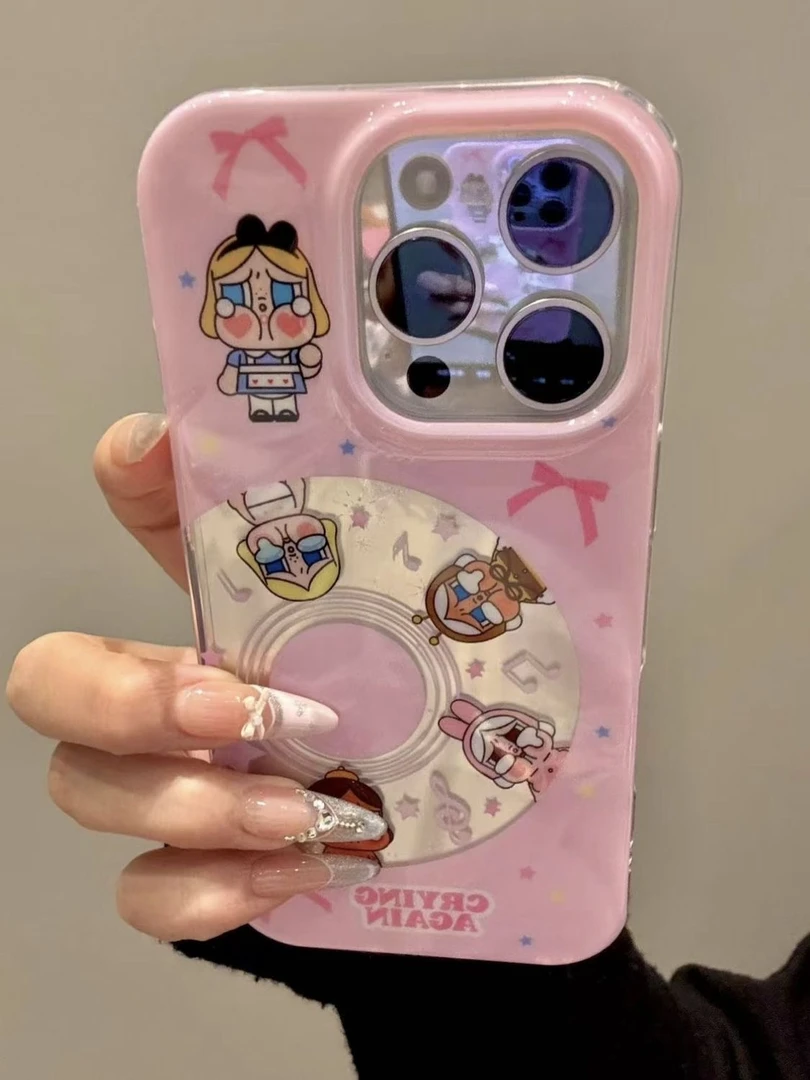 粉底彩星星哭娃音碟适用苹果16Promax手机壳15流星纹14卡通13防摔