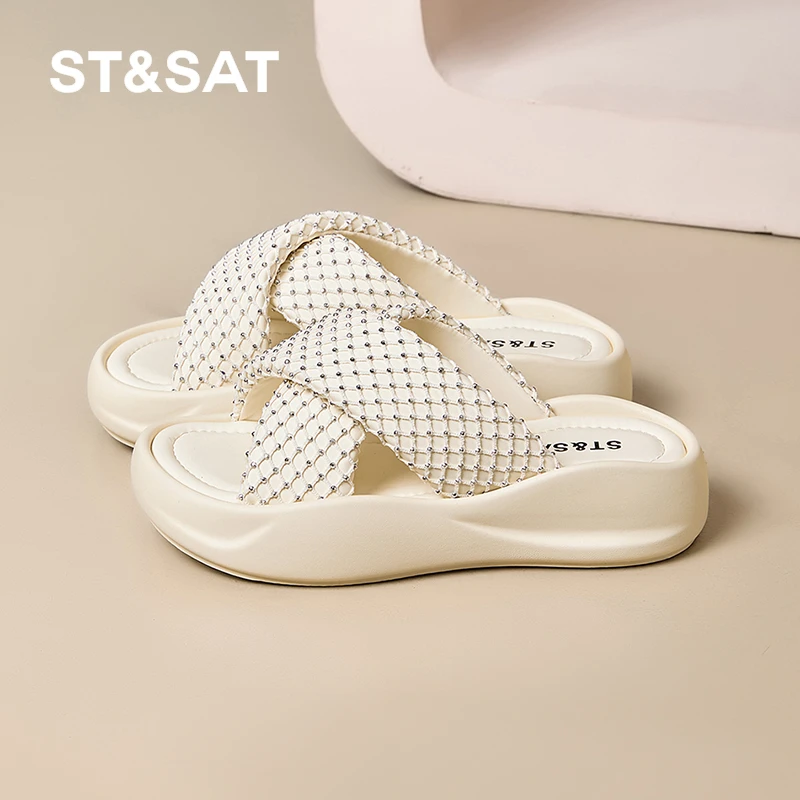 St&Sat/星期六凉拖鞋女夏外穿2025新款松糕厚底踩屎感沙滩一字拖