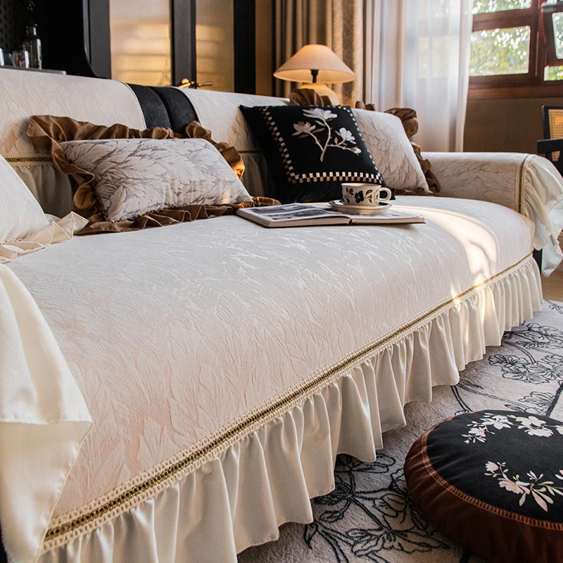 椿曼雪尼尔裙边沙发垫