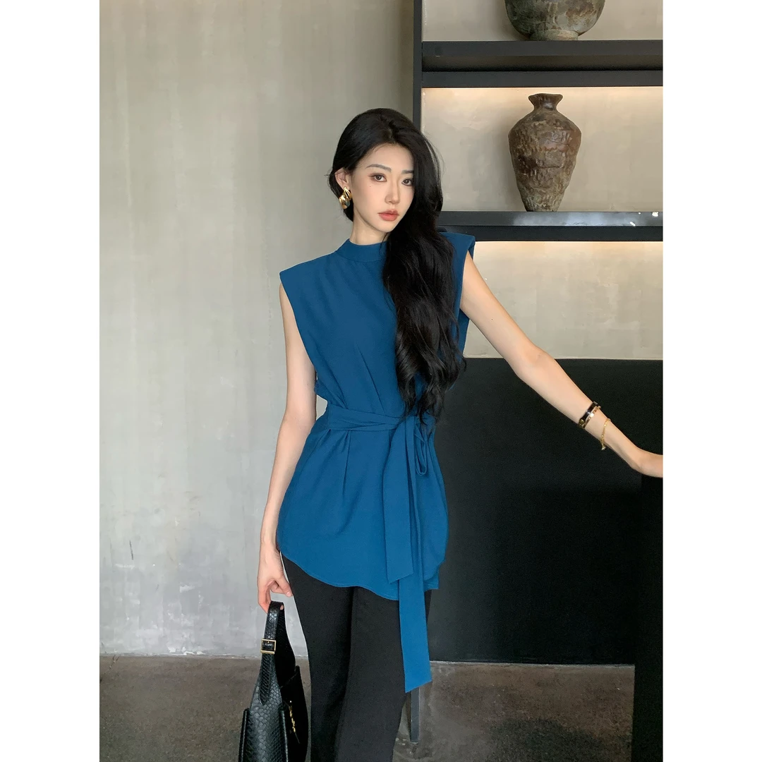 JIJINQI时尚显瘦小众收腰修身韩版系带设计感上衣女 JD04LZPT1270