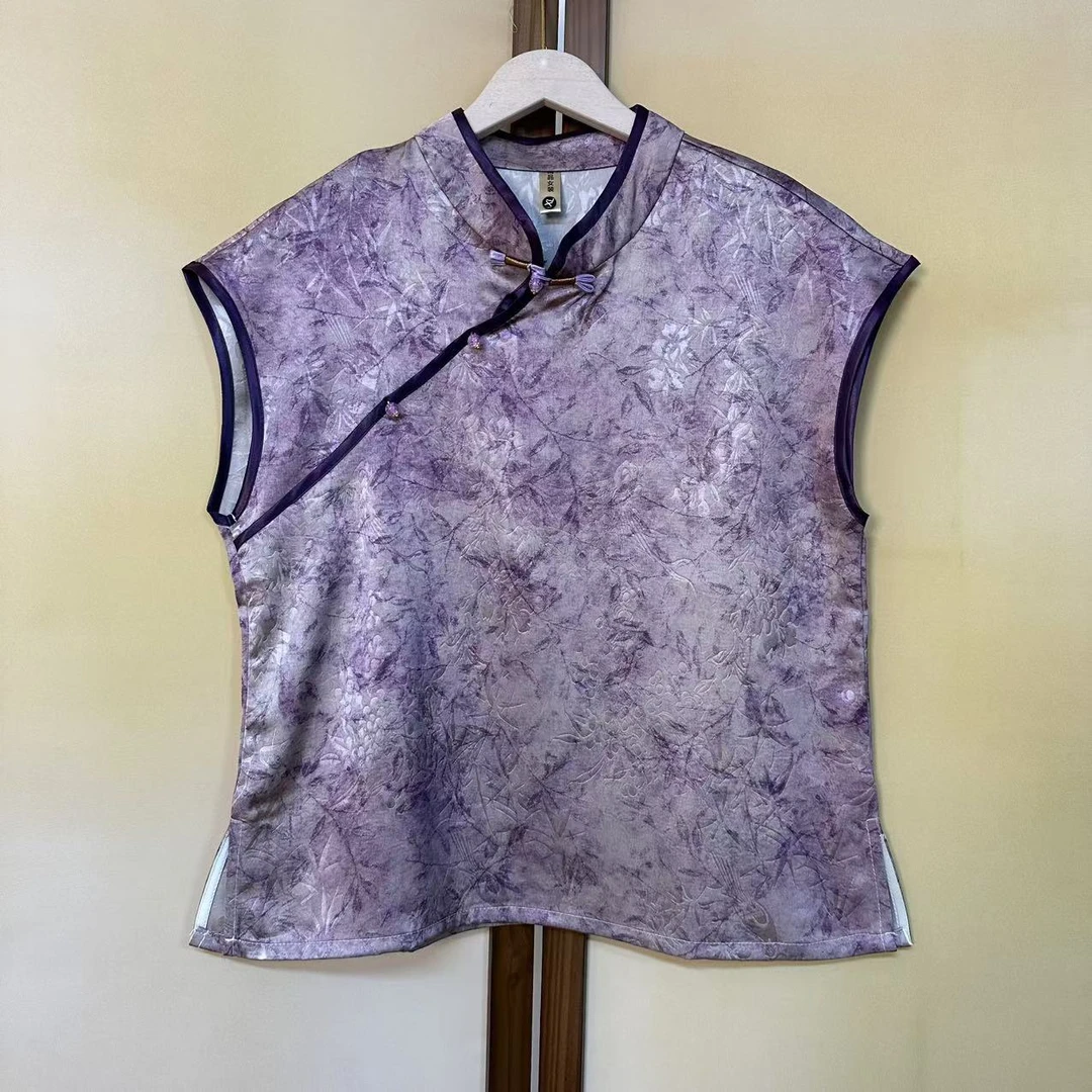 韵味立领无袖两色小衫