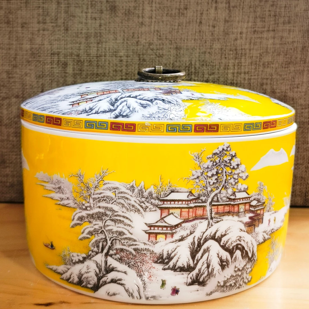 景德镇珐琅彩糖果罐零食储物罐茶叶罐雪景【微瑕浮力款介意慎拍】