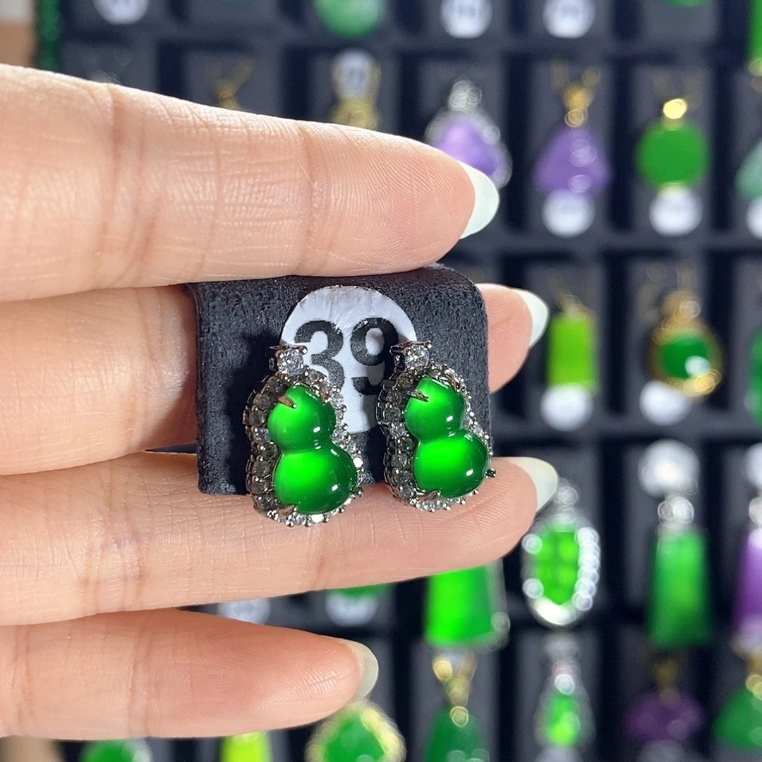 翡翠银S925镶嵌耳饰39