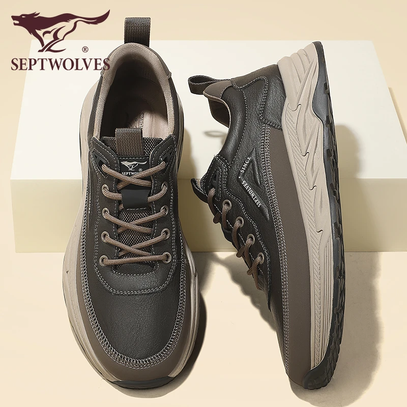 七匹狼男鞋2025新款秋季棕色运动鞋男厚底舒适轻盈耐磨复古跑步鞋