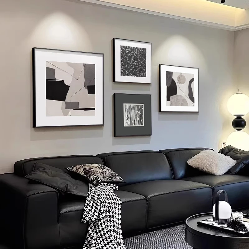 抽象意式极简客厅装饰画黑白四联沙发背景墙挂画简约现代餐厅壁画