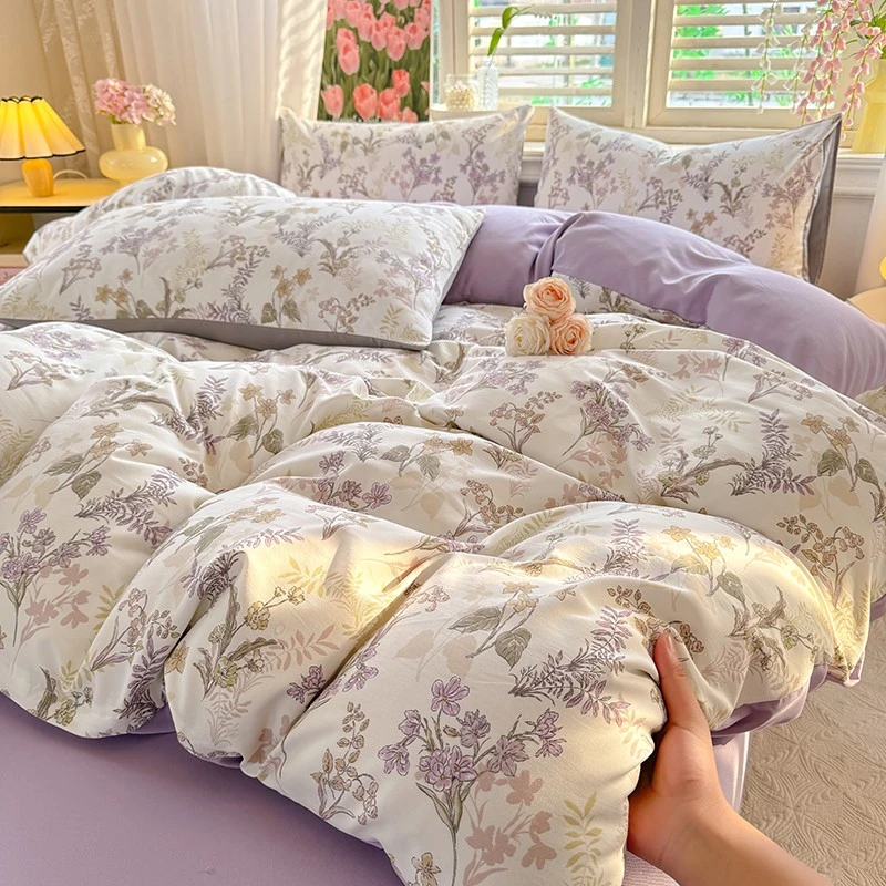 针织双层纱印花四件套学生宿舍床单被套床上用品三件套网红小清新